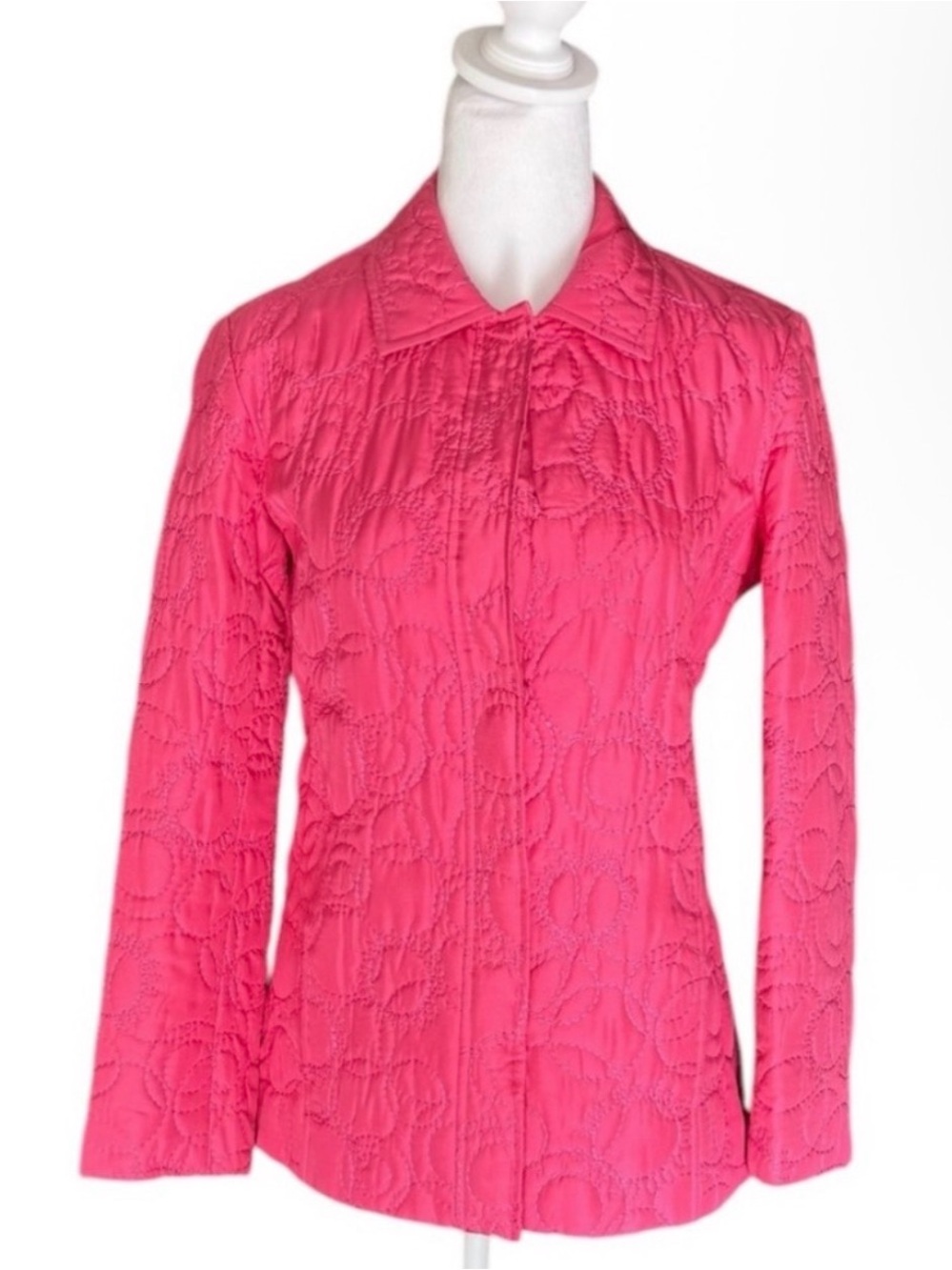 Sigrid Olsen 100% Silk Pink Quilted Jacket Size S Y2K